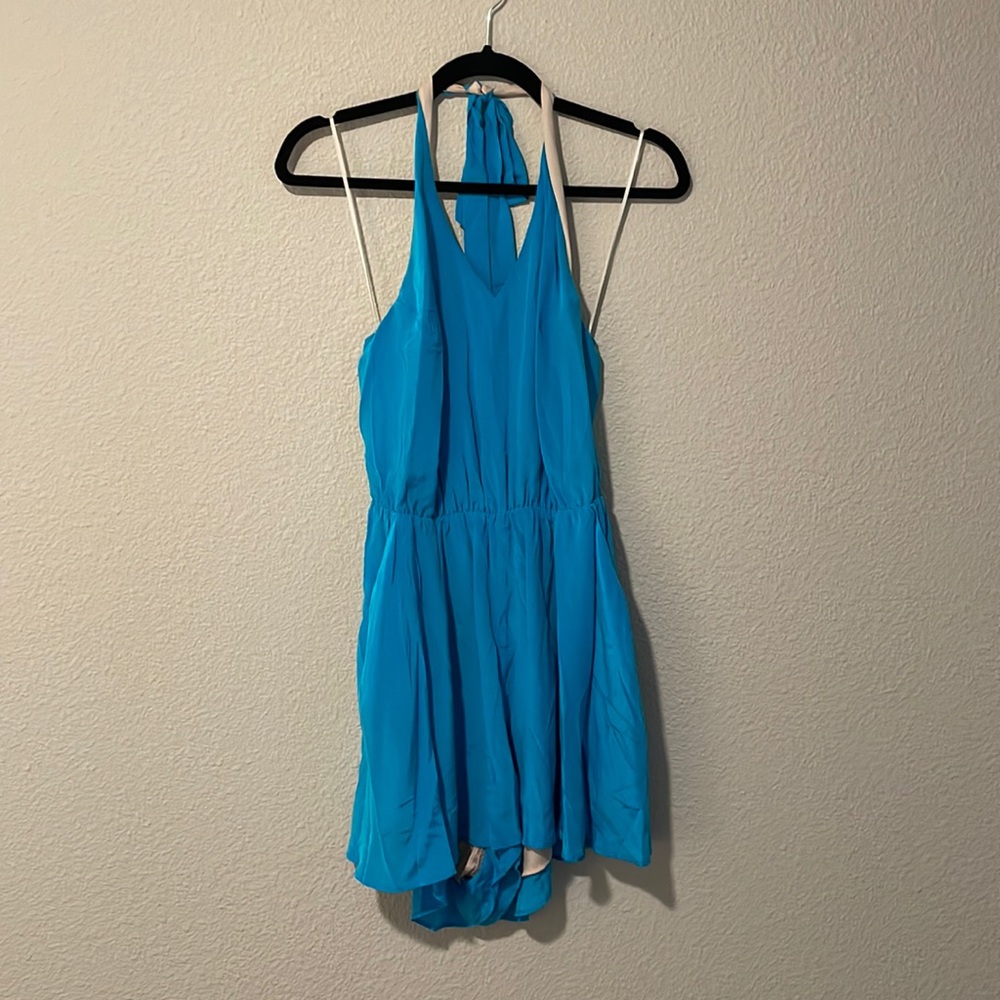 Lavender Brown Turquoise Halter Silk Romper; Size M